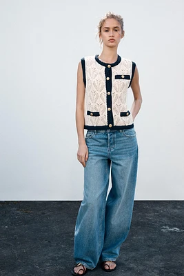 TOP GILET EN MAILLE POINTELLE