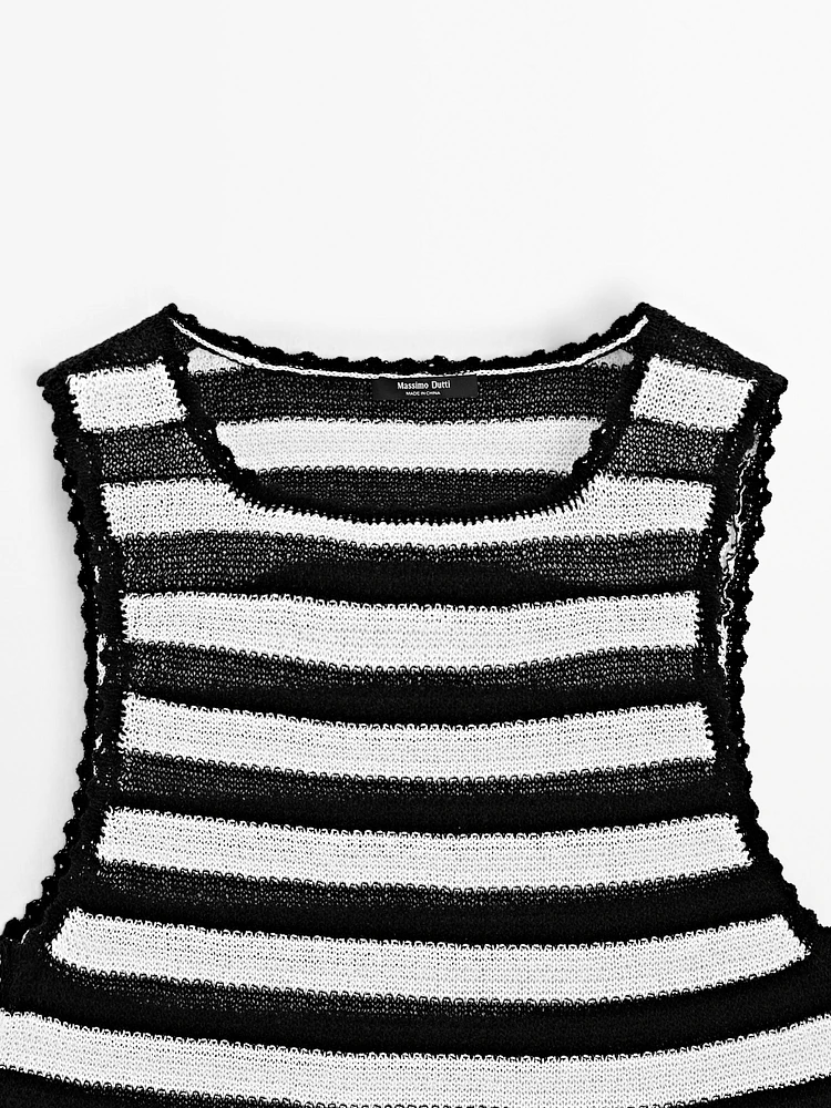 Striped knit top with contrast trims