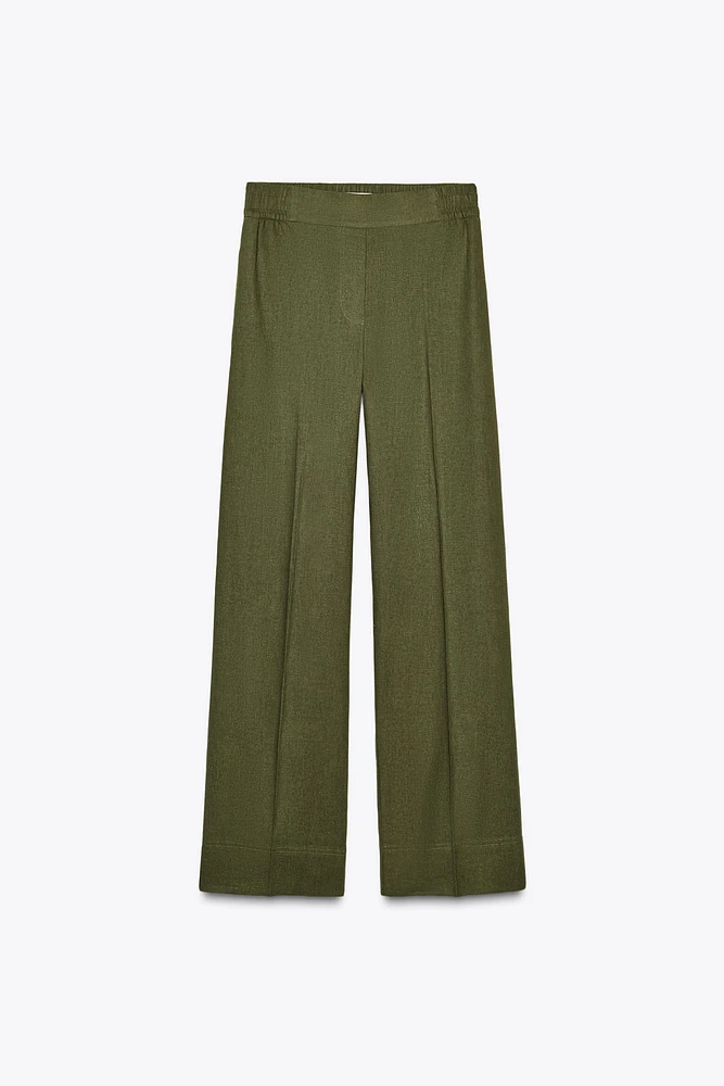 LINEN BLEND WIDE LEG PANTS