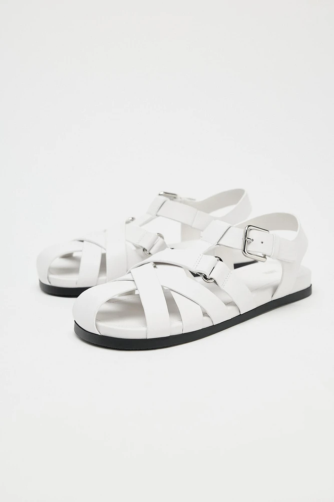 FLAT LEATHER FISHERMAN SANDALS