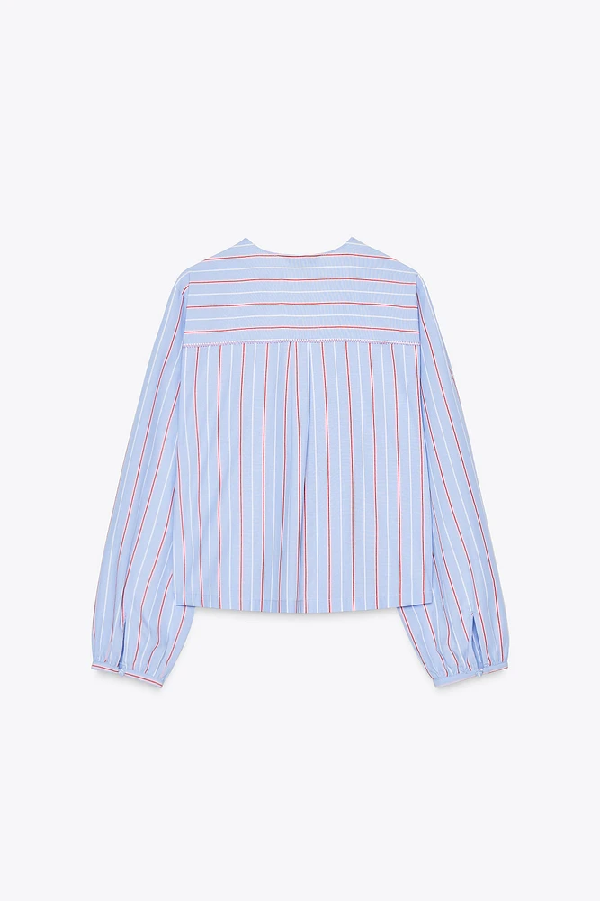 STRIPED TIE POPLIN SHIRT