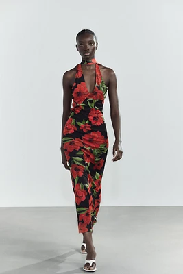 PRINTED TULLE SCARF DRESS