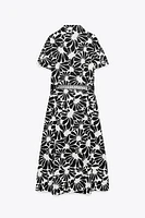 ROBE MIDI EN POPELINE IMPRIMÉE CEINTURE