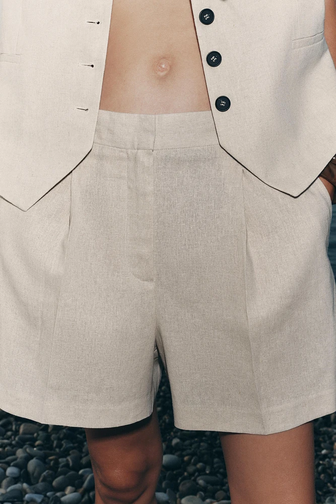 BERMUDA TAILLE HAUTE AVEC LIN