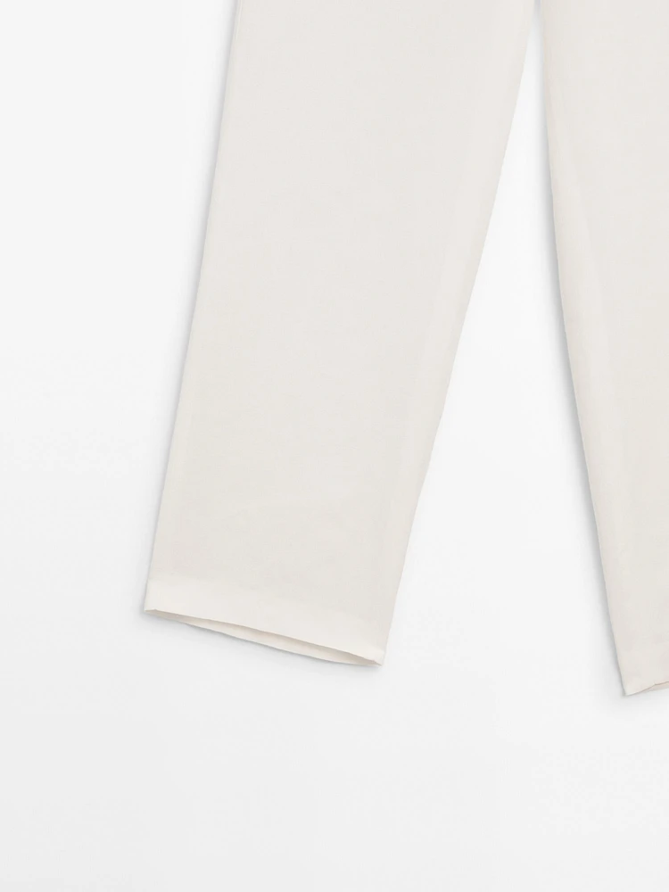 Straight fit flowing linen blend trousers
