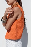 TOP GILET EN MAILLE BOUTON COQUILLAGE