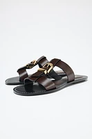 DOUBLE STRAP BUCKLE FLAT SANDALS