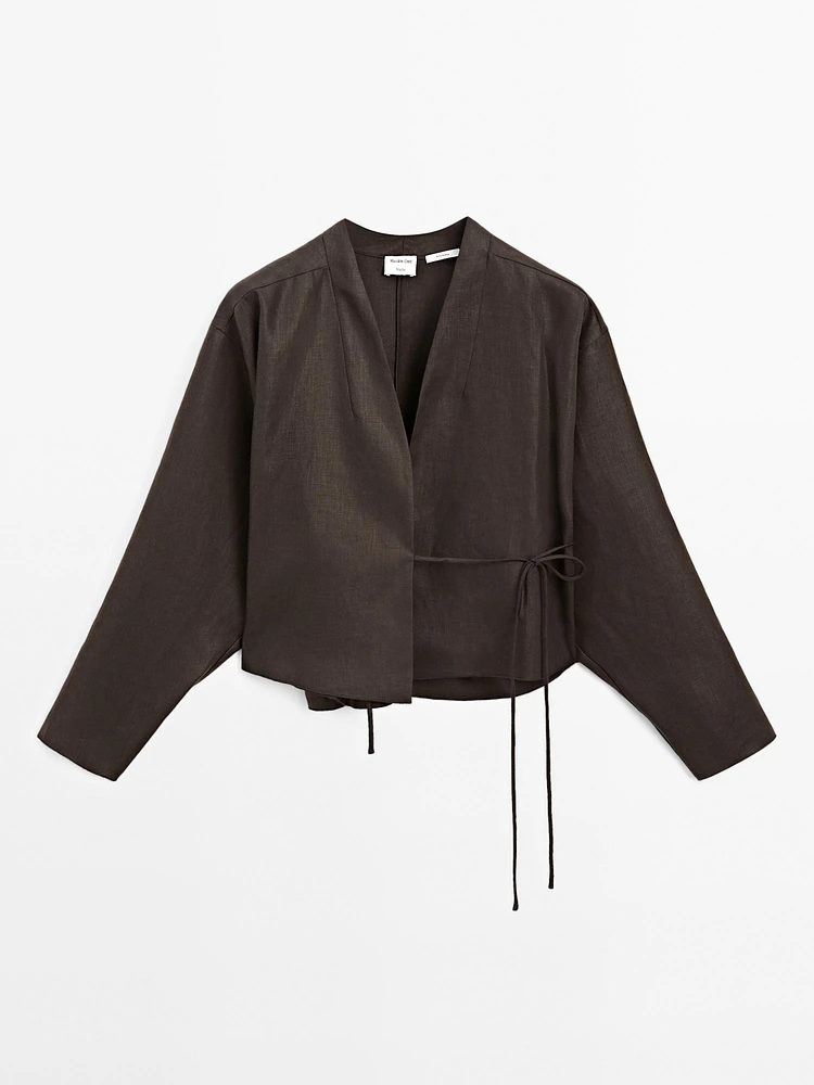 Chemise fluide en lin avec nœud - Studio