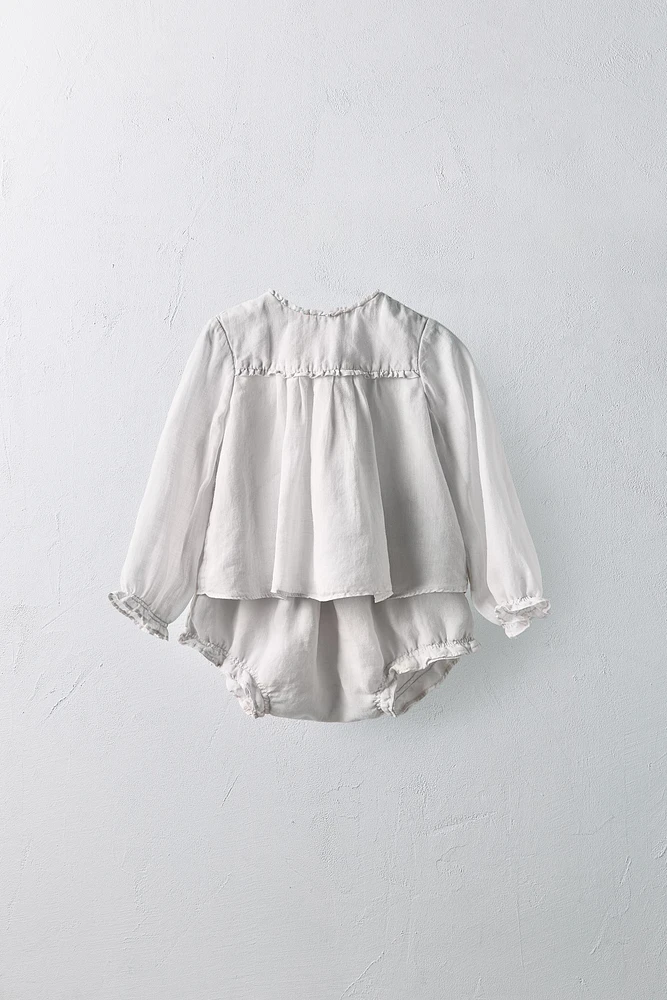 1-24 MOIS/ ENSEMBLE BLOUSE ET CULOTTE 100 % RAMIE ÉDITION LIMITÉE