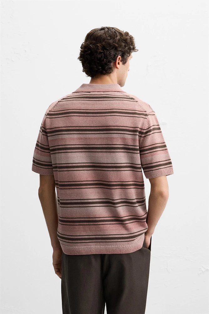 STRIPED WASHED KNIT POLO