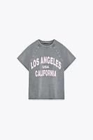 WASHED EFFECT TEXT PLUSH SWEATSHIRT