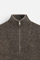 TEXTURED ZIPPERED COLLAR SWEATER