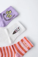 LOT DE TROIS PAIRES CHAUSSETTES IMPRIMÉ GLACE ET RAYURES