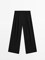 Linen blend darted straight-leg trousers