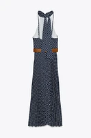 POLKA DOT MIDI HALTER DRESS WITH BELT