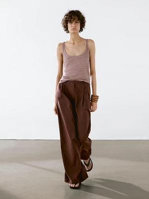 Strappy top with linen fabric detail