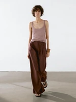 Strappy top with linen fabric detail