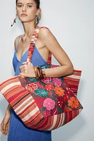 EMBROIDERED FLOWER SHOPPER BAG