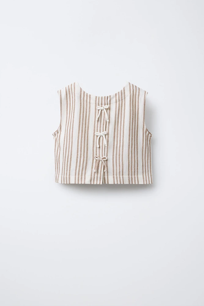BOW TRIM STRIPED TOP