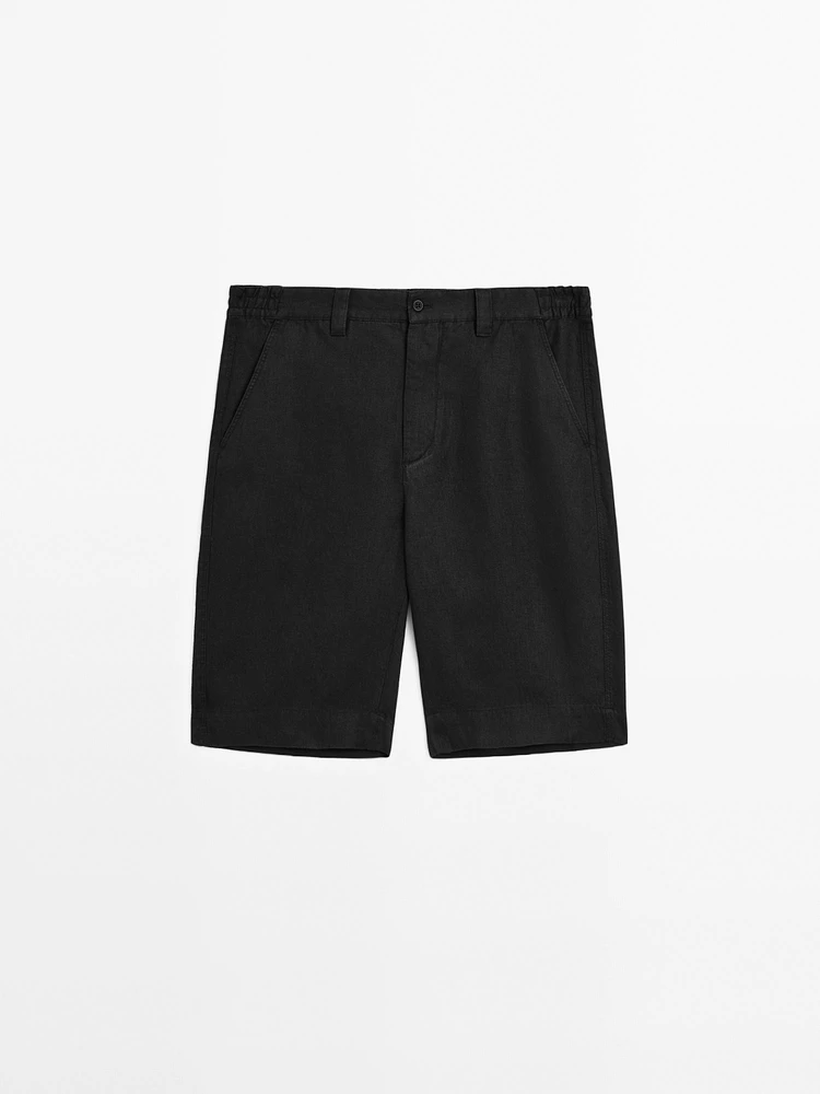 100% linen darted Bermuda shorts