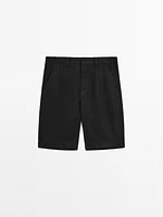 100% linen darted Bermuda shorts