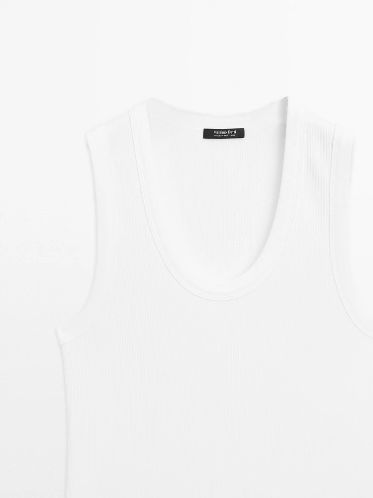 T-shirt à col rond en coton mélangé