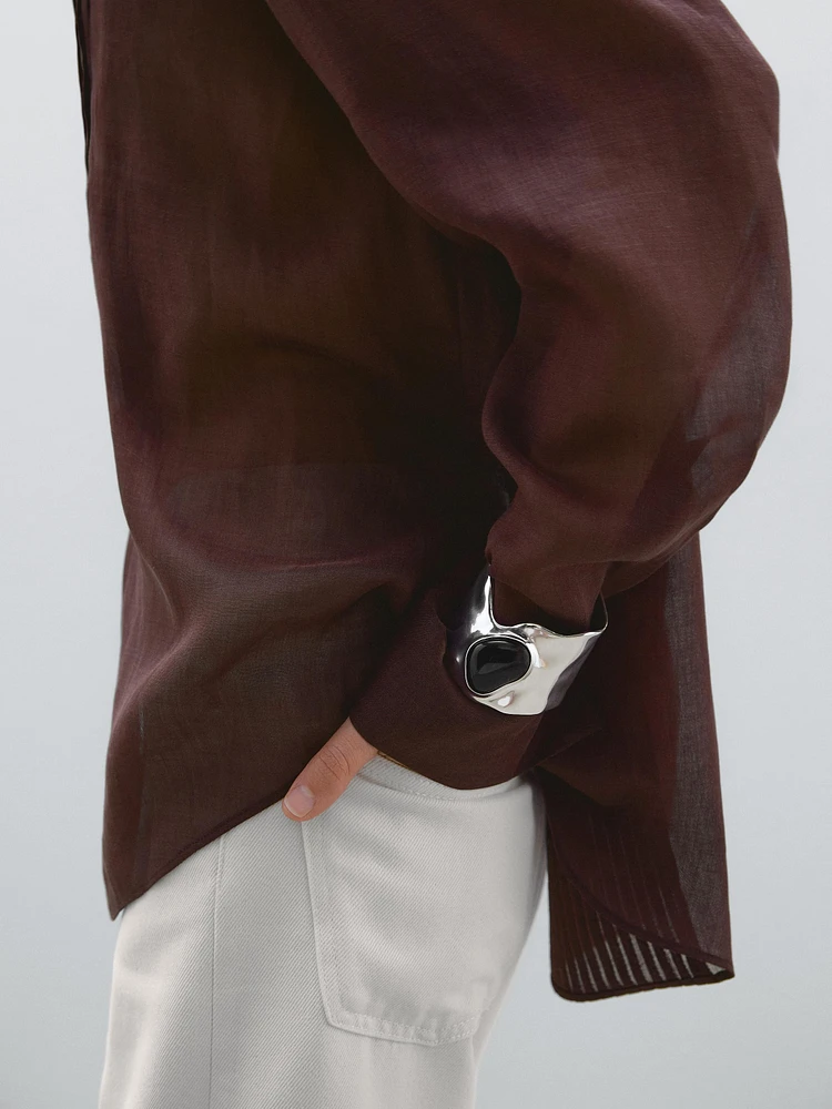 Flowing ramie blend shirt with pintucks