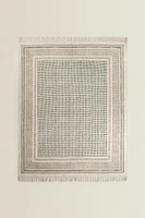 RECTANGULAR BLOCK PRINT COTTON AREA RUG WITH FRINGING