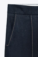 STRAIGHT FIT LINEN PANTS WITH TOPSTITCHING