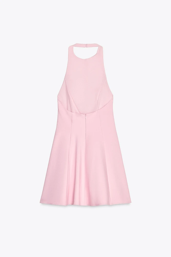 SHORT HALTER GODET DRESS