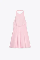 SHORT HALTER GODET DRESS