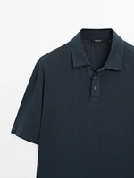 Short sleeve linen blend polo shirt