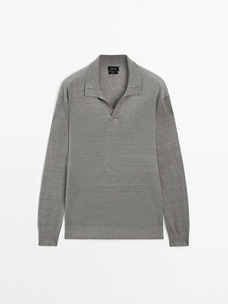 100% linen knit polo sweater
