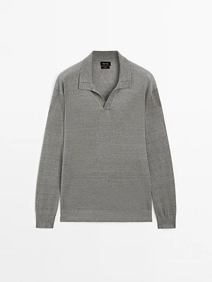 100% linen knit polo sweater