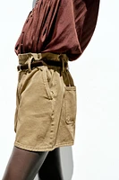 Z1975 DENIM PAPERBAG BELTED SHORTS