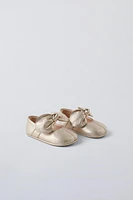 BOW TRIM LEATHER BALLET FLATS