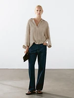 Blouse fluide col ouvert en lin mélangé