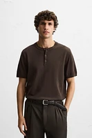 KNIT T-SHIRT WITH BUTTON NECK