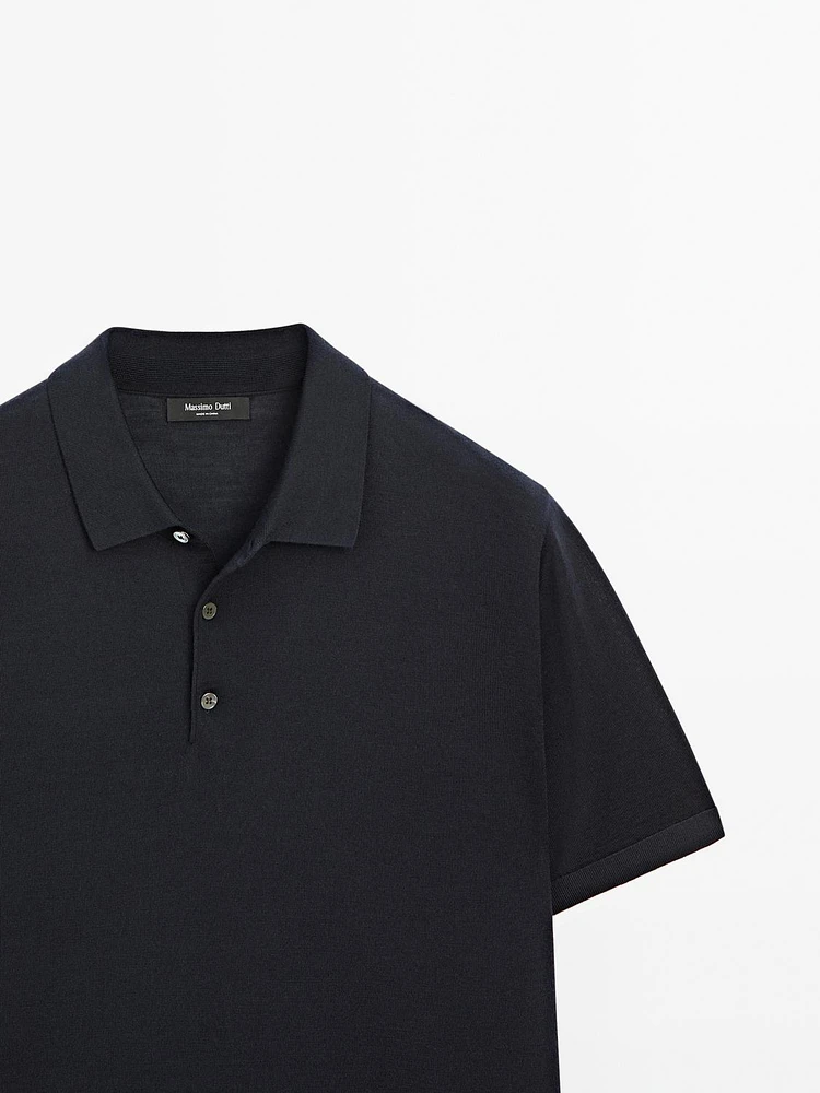 Polo en maille de laine mélangée à manches courtes