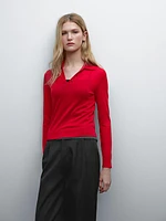 100% wool polo collar sweater with buttons