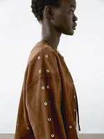 Suede leather jacket with eyelets