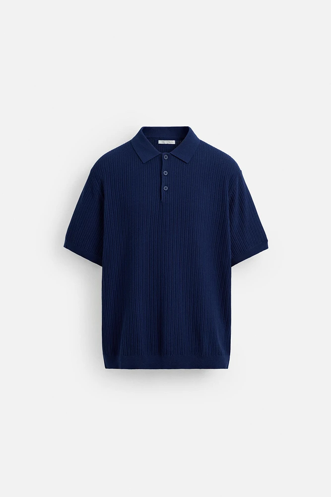 RIBBED KNIT POLO SHIRT