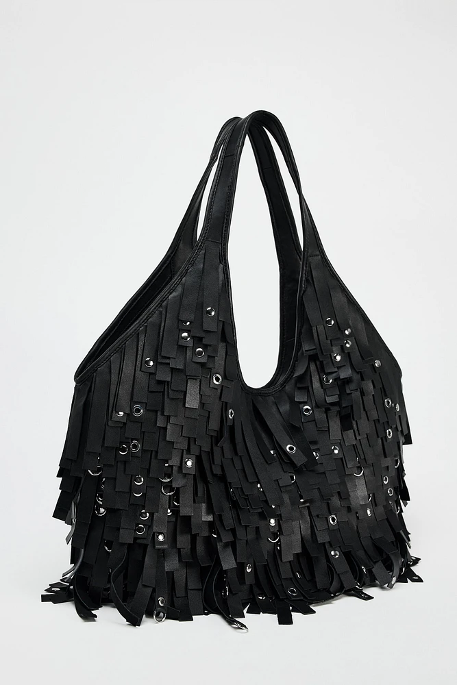 MAXI SAC SHOPPER XL FRANGES CUIR