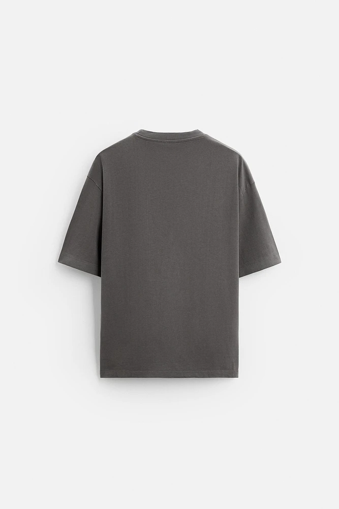 Relaxed fit dense cotton T-shirt. Round neck and short sleeves.