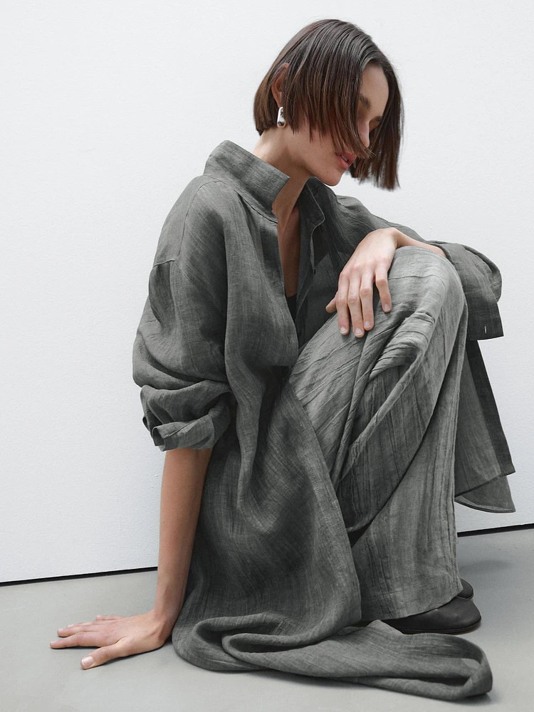 Semi-sheer ramie blend oversize blouse