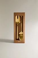 LOT DE 2 DE COUVERTS À SALADE EN ACIER DORÉ