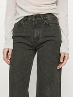 Wide-leg coated denim look cotton trousers