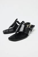 LOW-HEELED LEATHER BUCKLE SANDALS