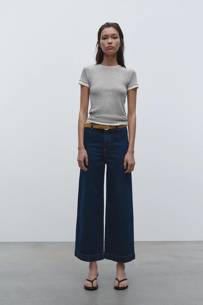 Z1975 BELTED HIGH RISE CROPPED WIDE LEG JEANS