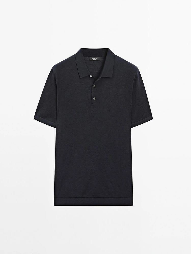 Polo en maille de laine mélangée à manches courtes
